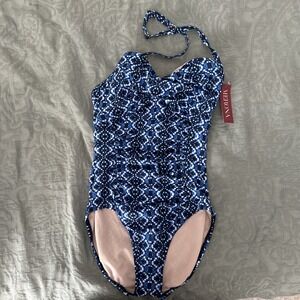 NWT Women's Merona Navy Twist Front Adjustable Straps One Piece Swimsuit  Size M